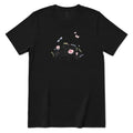 **Line Art Floral Dragonfly Bee Graphic Tee, Boho Wildflower Casual Short Sleeve Shirt** - Black Front