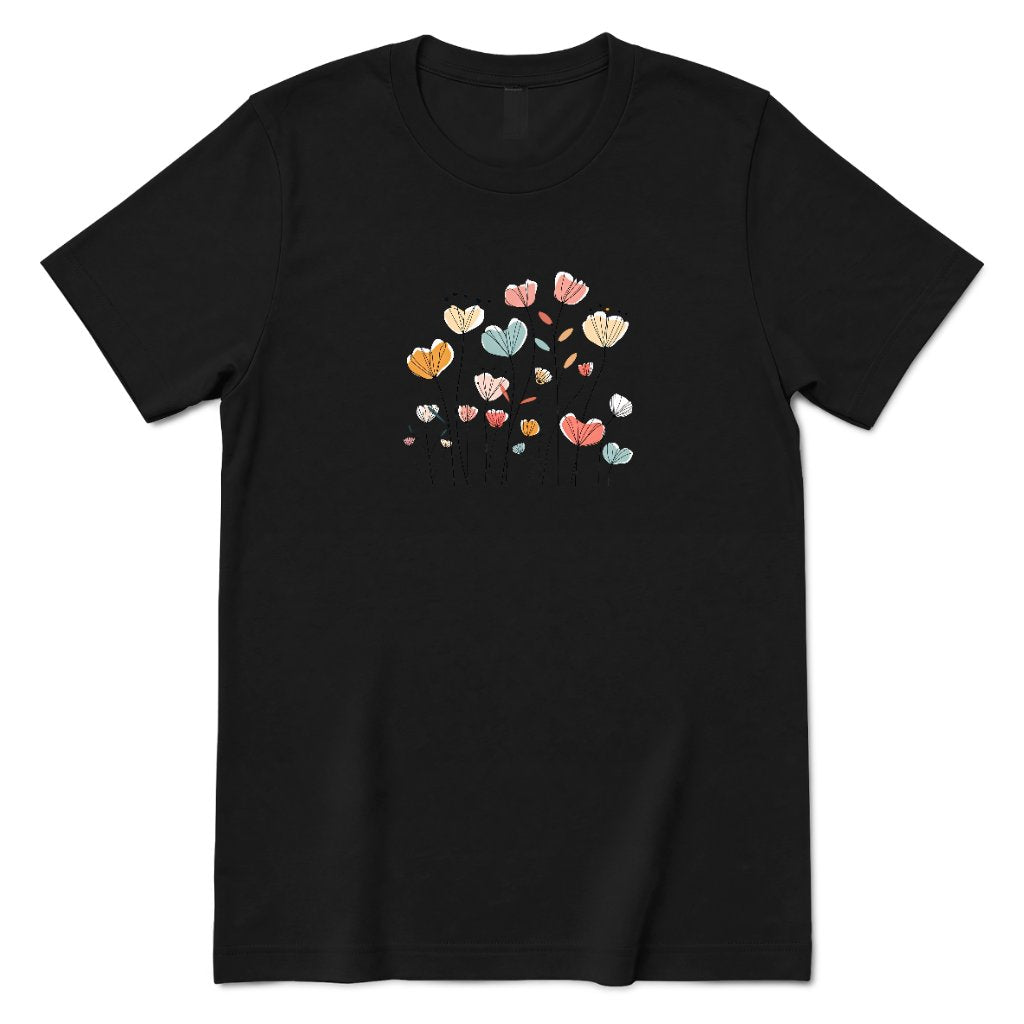 Abstract Boho Line Drawing Floral Shirt - Black Front