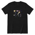 **Boho Lavender Daisy Wildflower Shirt, Abstract Floral Graphic Casual Short Sleeve Top** - Black Front