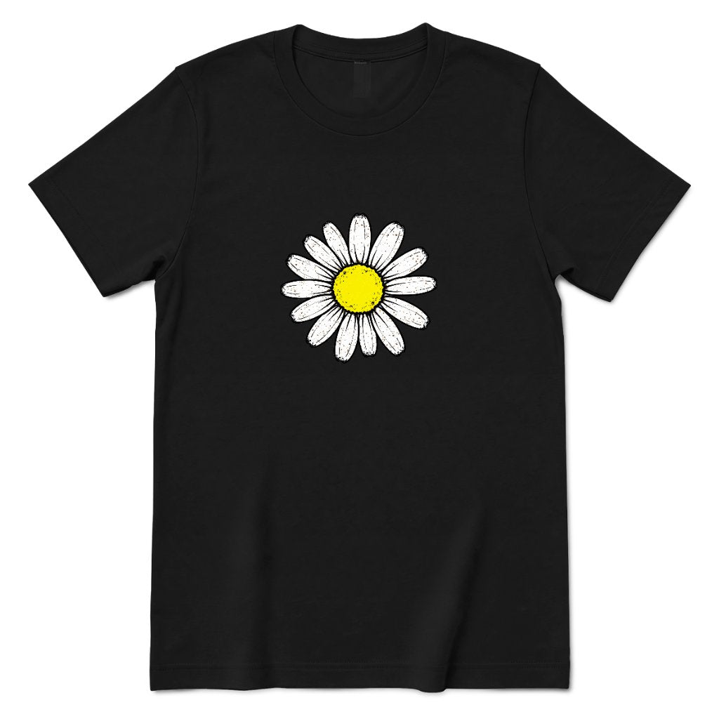 Minimal Flower Graphic Casual T‑Shirt - Black Front