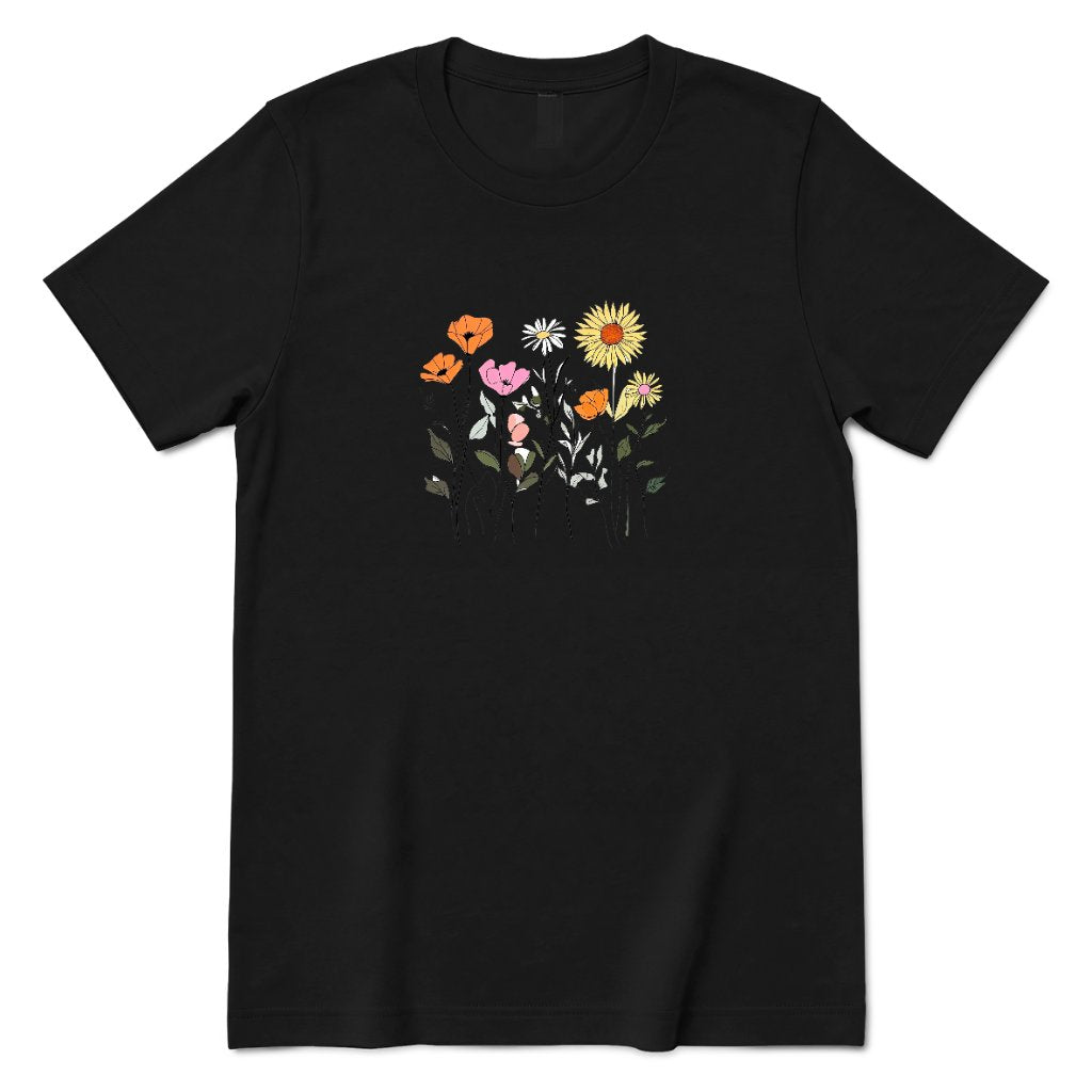 Boho Sunflower Mixed Wildflower Shirt - Black Front