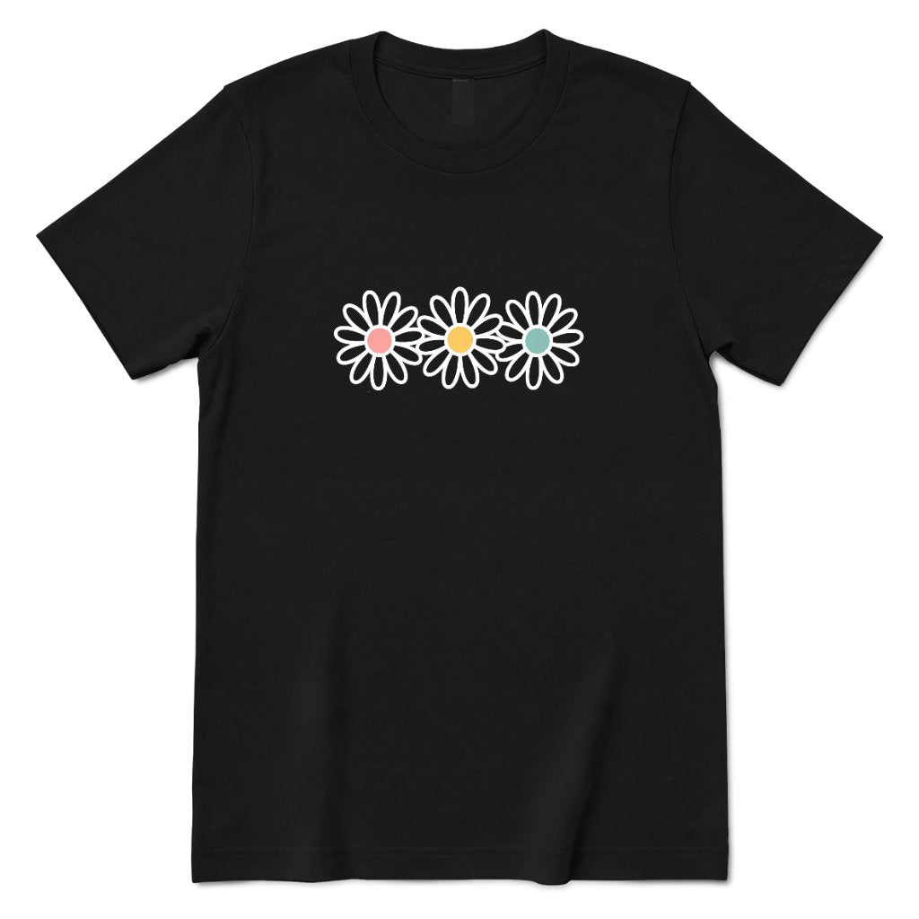 Pastel Triple Daisy Women Premium Graphic Tee - Black Front