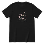 Soft Pastel Pink Floral Butterfly Graphic Tee - Black Front