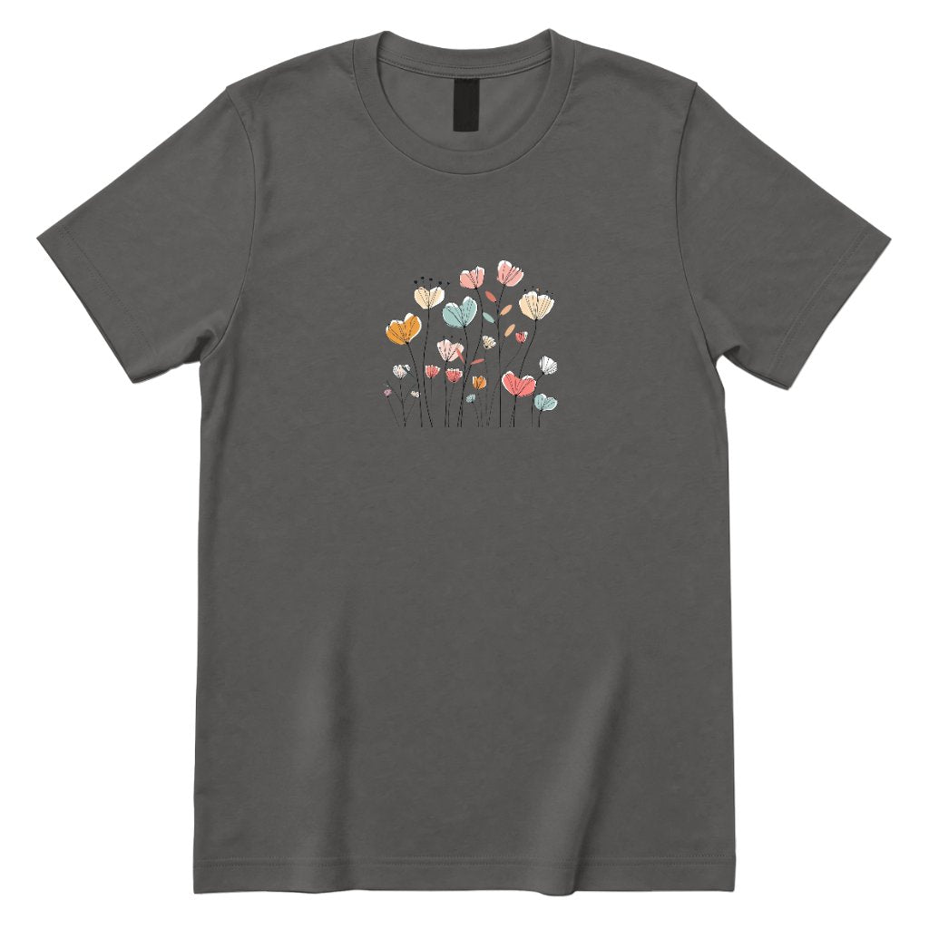 Pastel Boho Wildflower Line Art Tee - Charcoal Front