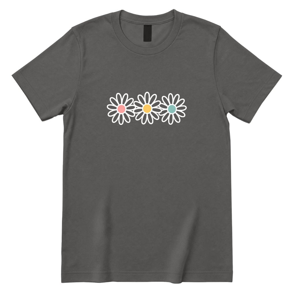Pastel Triple Daisy Women Premium Graphic Tee - Charcoal Front
