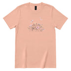 **Line Art Floral Dragonfly Bee Graphic Tee, Boho Wildflower Casual Short Sleeve Shirt** - Dusty Rose Front