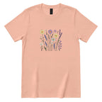 **Boho Lavender Daisy Wildflower Shirt, Abstract Floral Graphic Casual Short Sleeve Top** - Dusty Rose Front