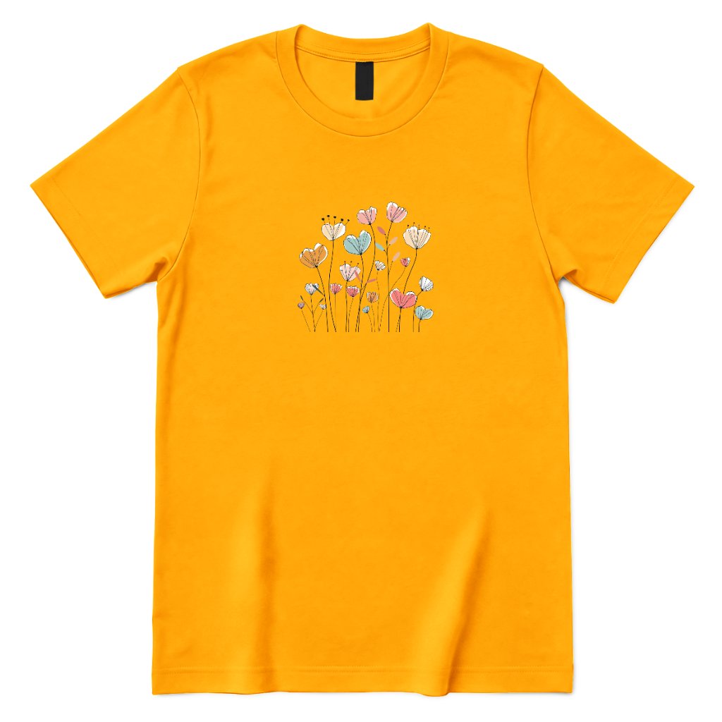 Pastel Boho Wildflower Line Art Tee - Gold Front