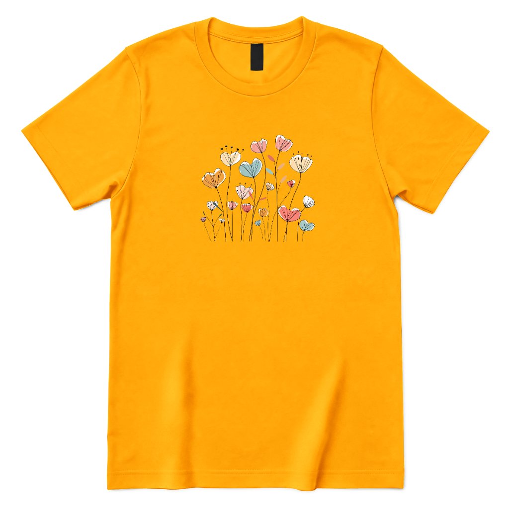 Abstract Boho Line Drawing Floral Shirt - Gold Front