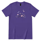 **Line Art Floral Dragonfly Bee Graphic Tee, Boho Wildflower Casual Short Sleeve Shirt** - Lilac Front