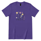 **Boho Lavender Daisy Wildflower Shirt, Abstract Floral Graphic Casual Short Sleeve Top** - Lilac Front