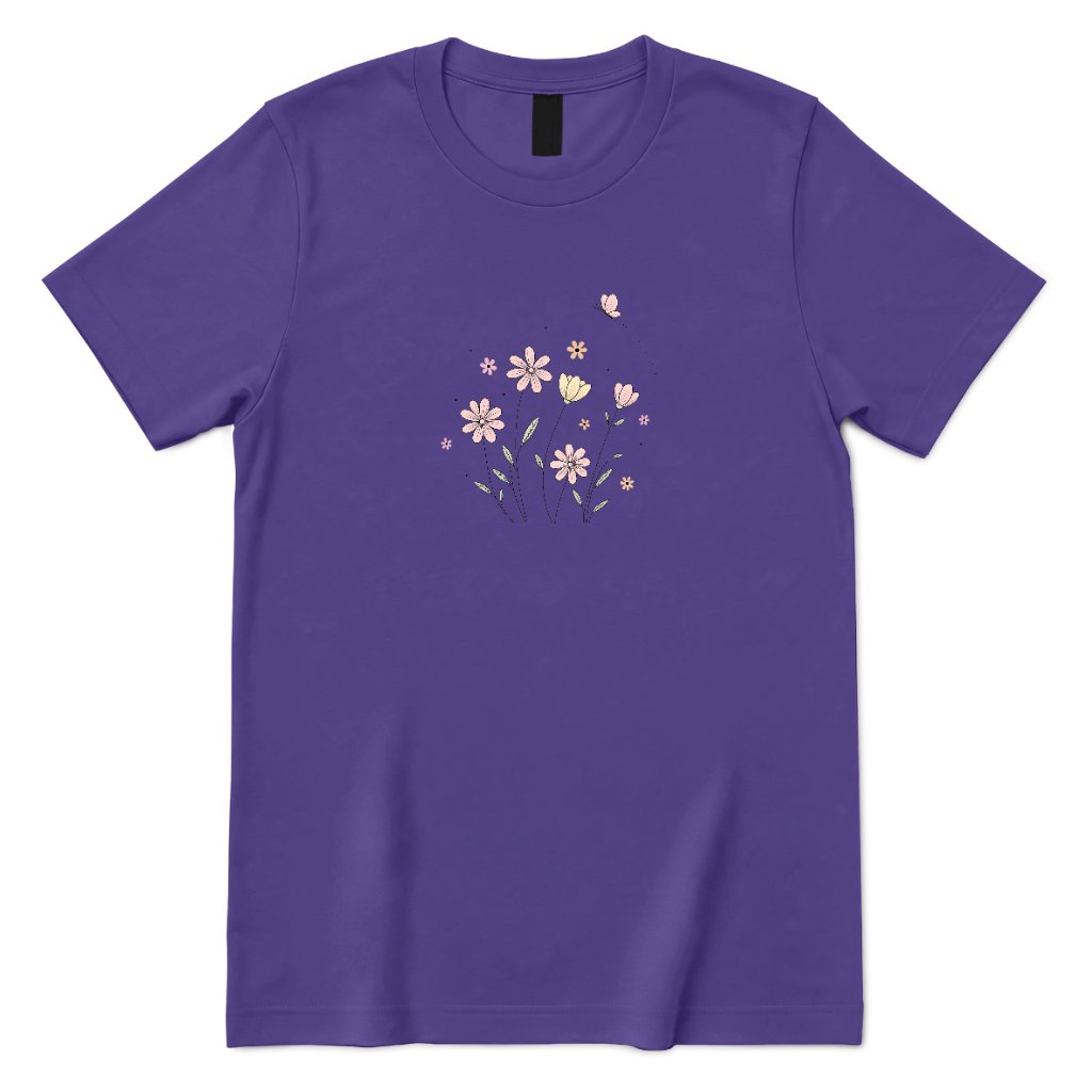 Soft Pastel Pink Floral Butterfly Graphic Tee - Lilac Front