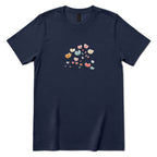 Pastel Boho Wildflower Line Art Tee - Navy Front