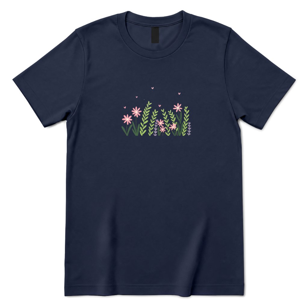 Boho Pastel Wild Meadow Floral Shirt - Navy Front