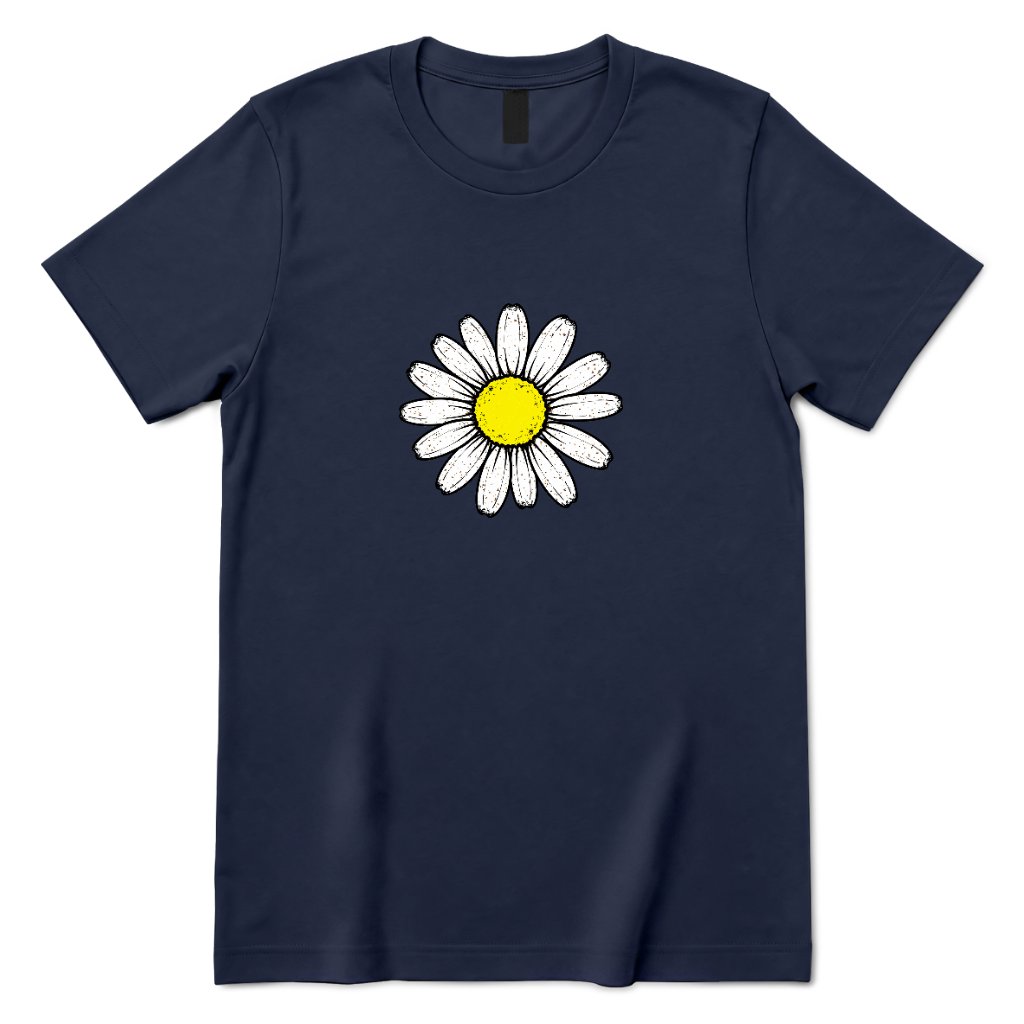Minimal Flower Graphic Casual T‑Shirt - Navy Front