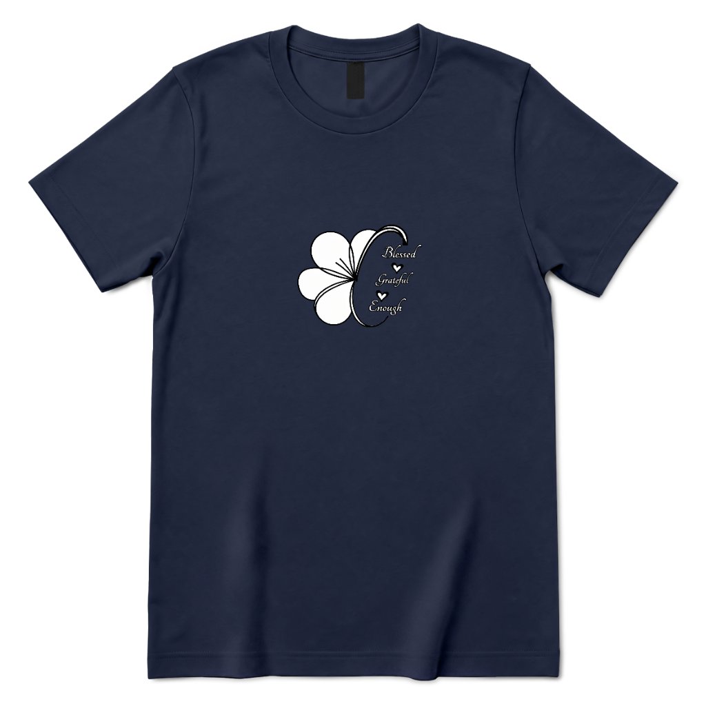 Blessed Grateful Enough Clover T‑Shirt - Navy Front