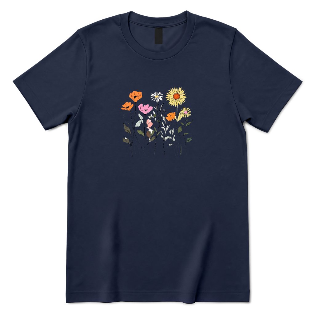 Boho Sunflower Mixed Wildflower Shirt - Navy Front