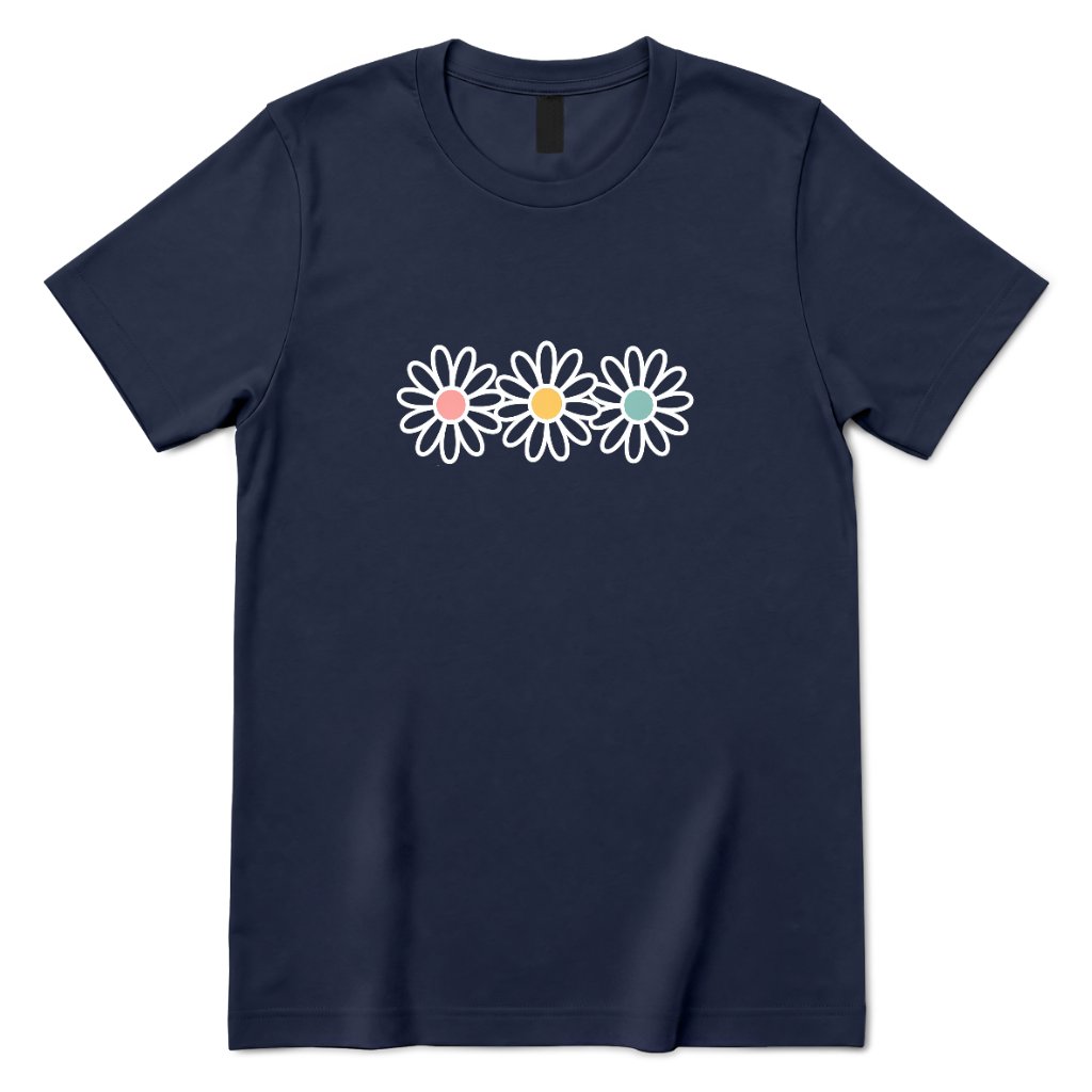 Pastel Triple Daisy Women Premium Graphic Tee - Navy Front