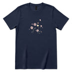 Soft Pastel Pink Floral Butterfly Graphic Tee - Navy Front
