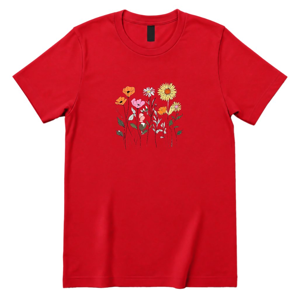 Boho Sunflower Mixed Wildflower Shirt - Red Front