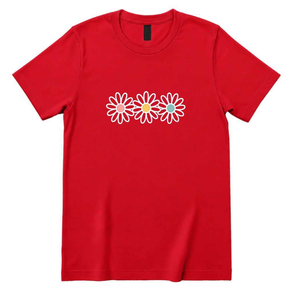 Pastel Triple Daisy Women Premium Graphic Tee - Red Front