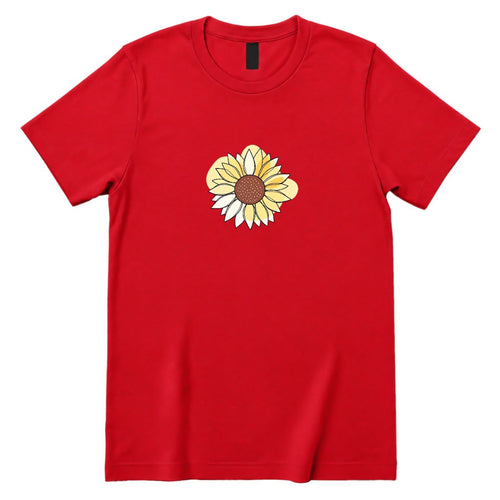 Abstract Sunflower Graphic T‑Shirt - Red Front