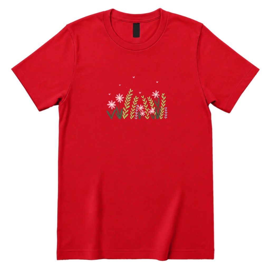 Boho Pastel Wild Meadow Floral Shirt - Red Front