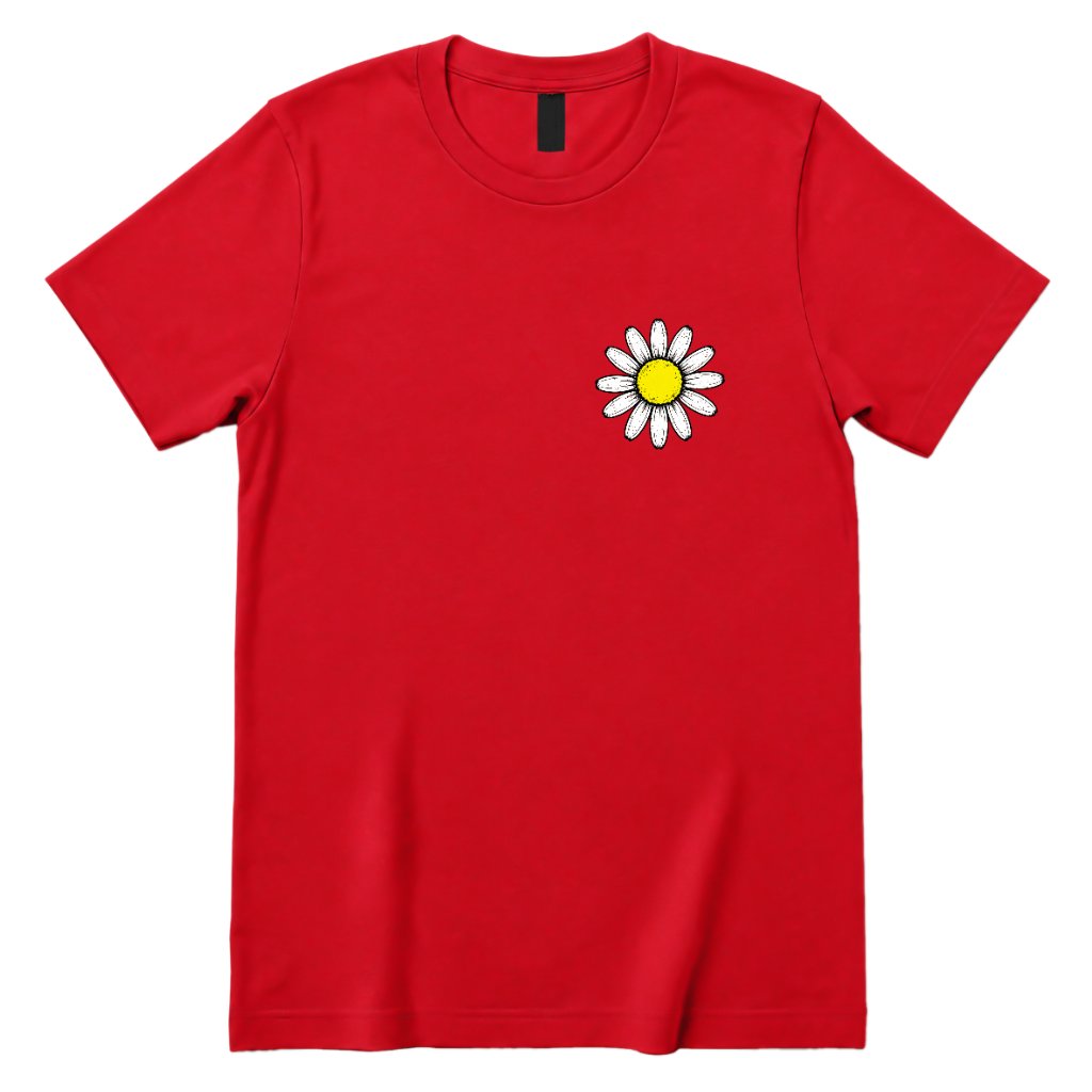 Minimal Distressed Daisy T‑Shirt - Red Front