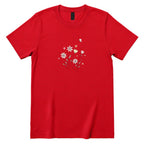 Soft Pastel Pink Floral Butterfly Graphic Tee - Red Front