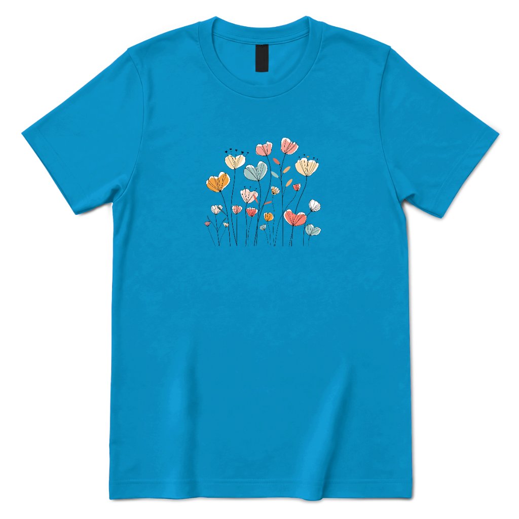 Abstract Boho Line Drawing Floral Shirt - Sapphire Front
