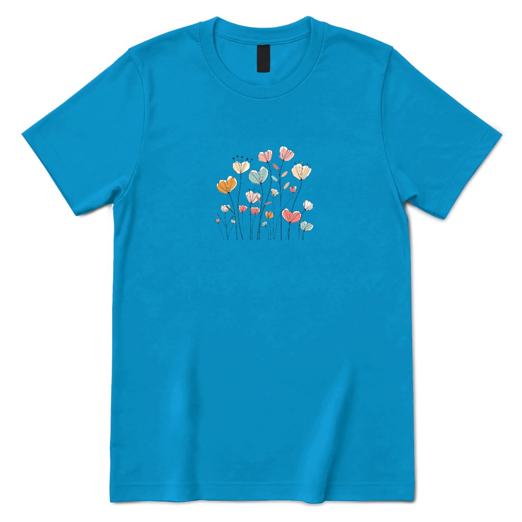 Pastel Boho Wildflower Line Art Tee - Sapphire Front