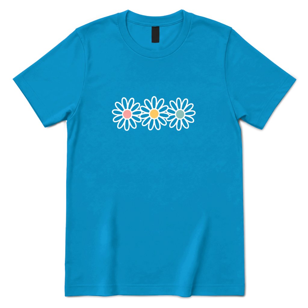 Pastel Triple Daisy Women Premium Graphic Tee - Sapphire Front