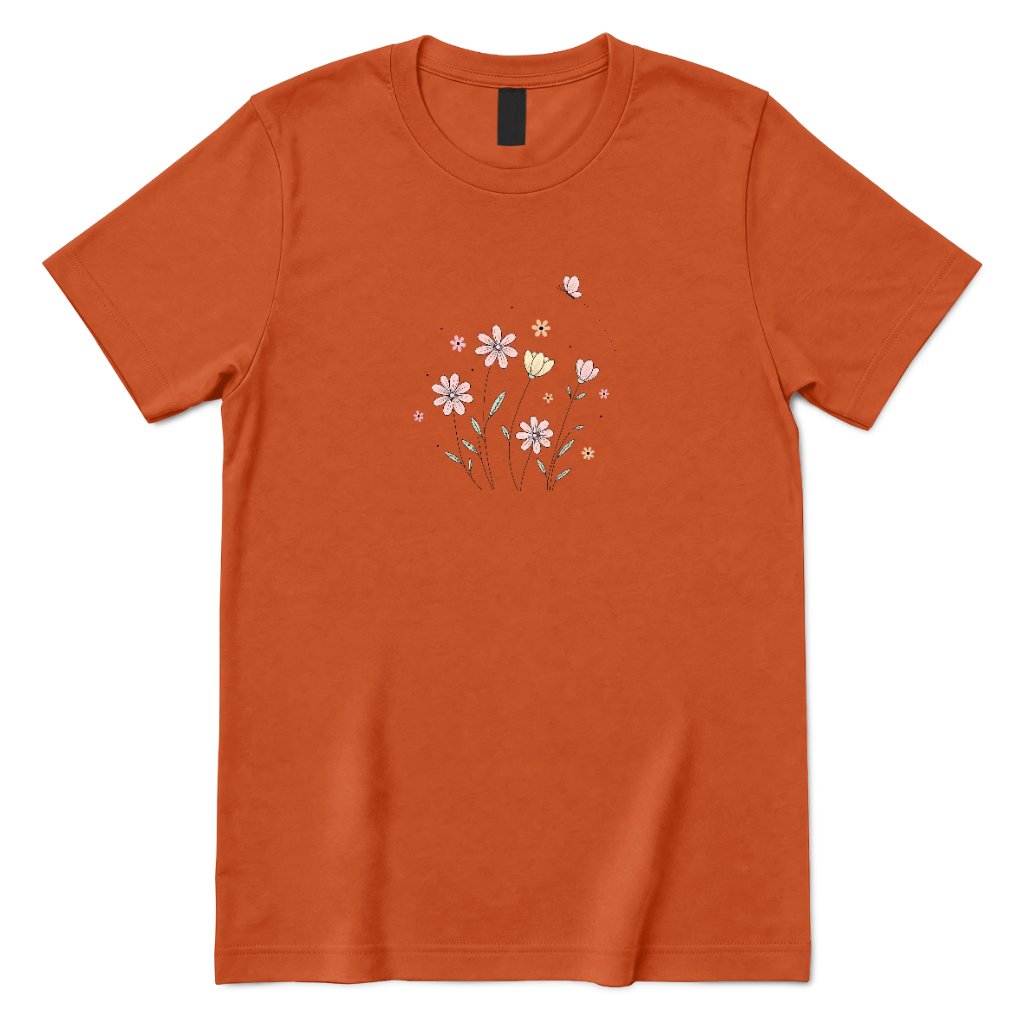 Soft Pastel Pink Floral Butterfly Graphic Tee - Texas Orange Front