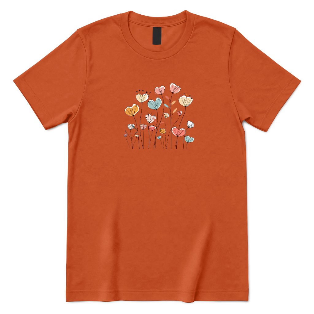 Abstract Boho Line Drawing Floral Shirt - Texas Orange Front