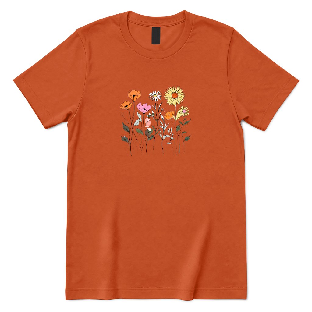 Boho Sunflower Mixed Wildflower Shirt - Texas Orange Front