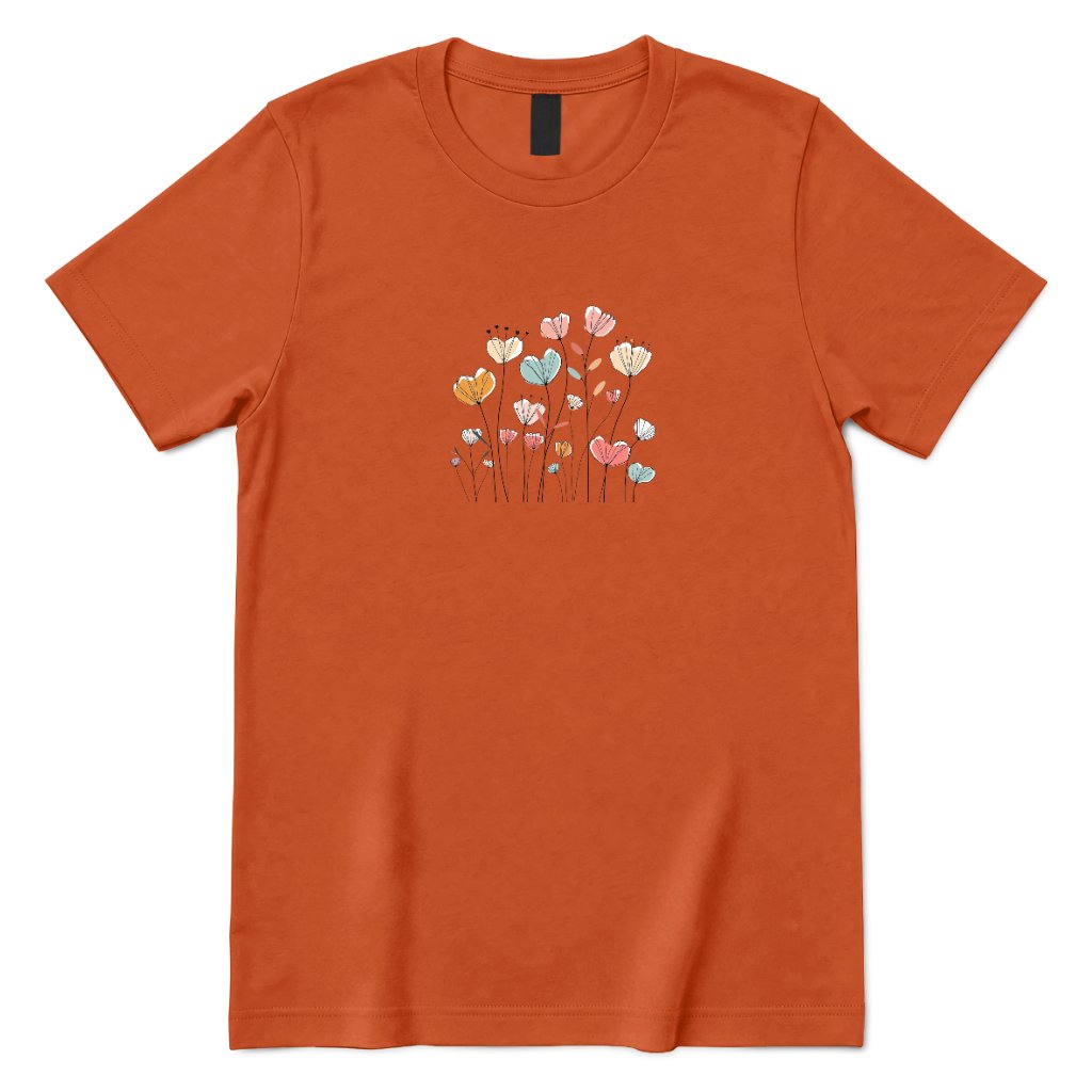 Pastel Boho Wildflower Line Art Tee - Texas Orange Front