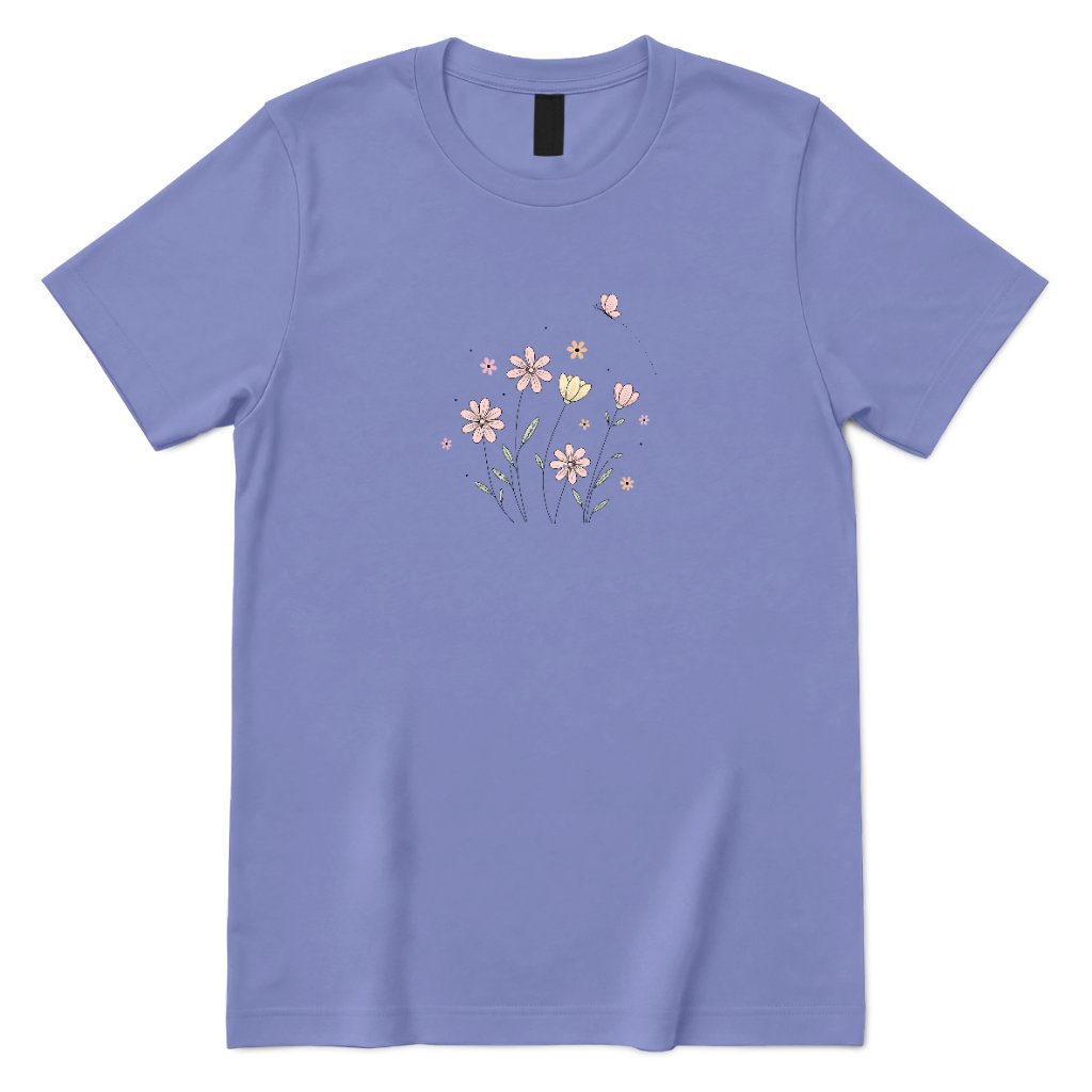 Soft Pastel Pink Floral Butterfly Graphic Tee - Violet Front