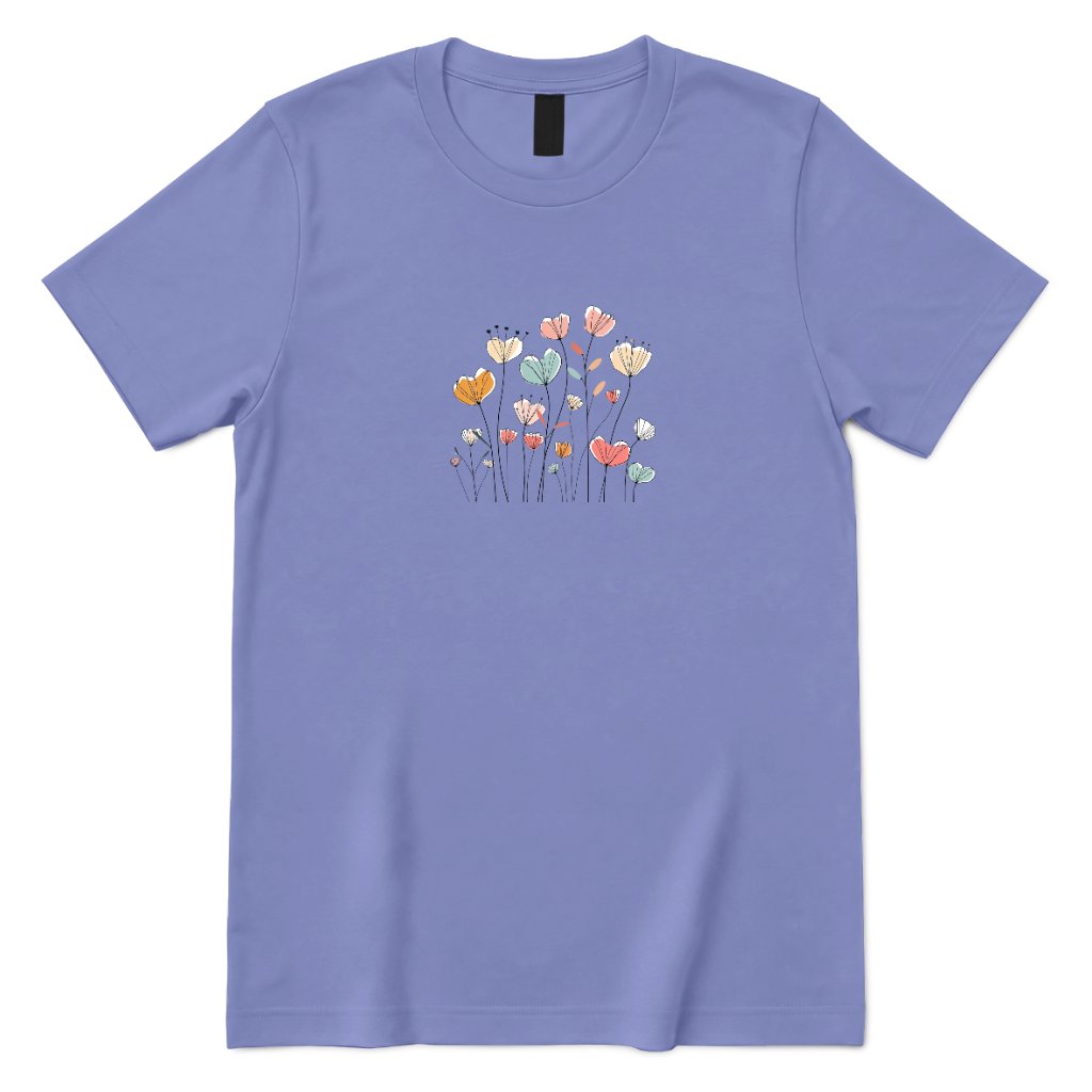 Pastel Boho Wildflower Line Art Tee - Violet Front