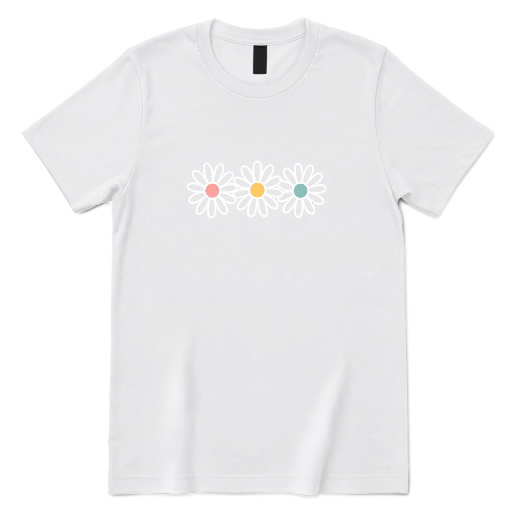 Pastel Triple Daisy Women Premium Graphic Tee - White Front