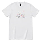 **Line Art Floral Dragonfly Bee Graphic Tee, Boho Wildflower Casual Short Sleeve Shirt** - White Front