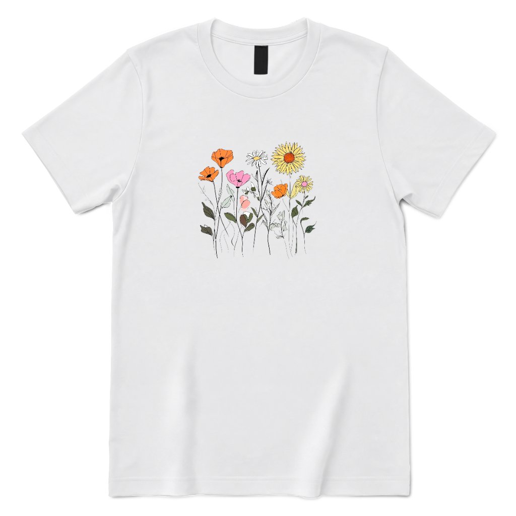 Boho Sunflower Mixed Wildflower Shirt - White Front