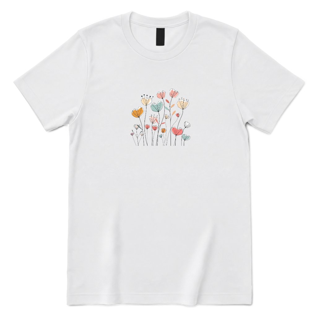 Pastel Boho Wildflower Line Art Tee - White Front