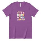 Retro Bubble Letter Positive Tee, Self Acceptance Graphic T‑Shirt, Mental Health Awareness, Be Kind To Yourself Top - Royal Purple Front