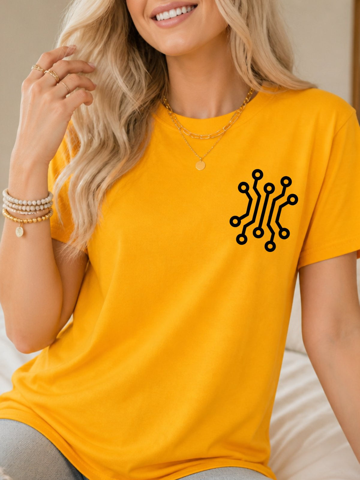 Circuit Board Graphic T-Shirt - Gold Model